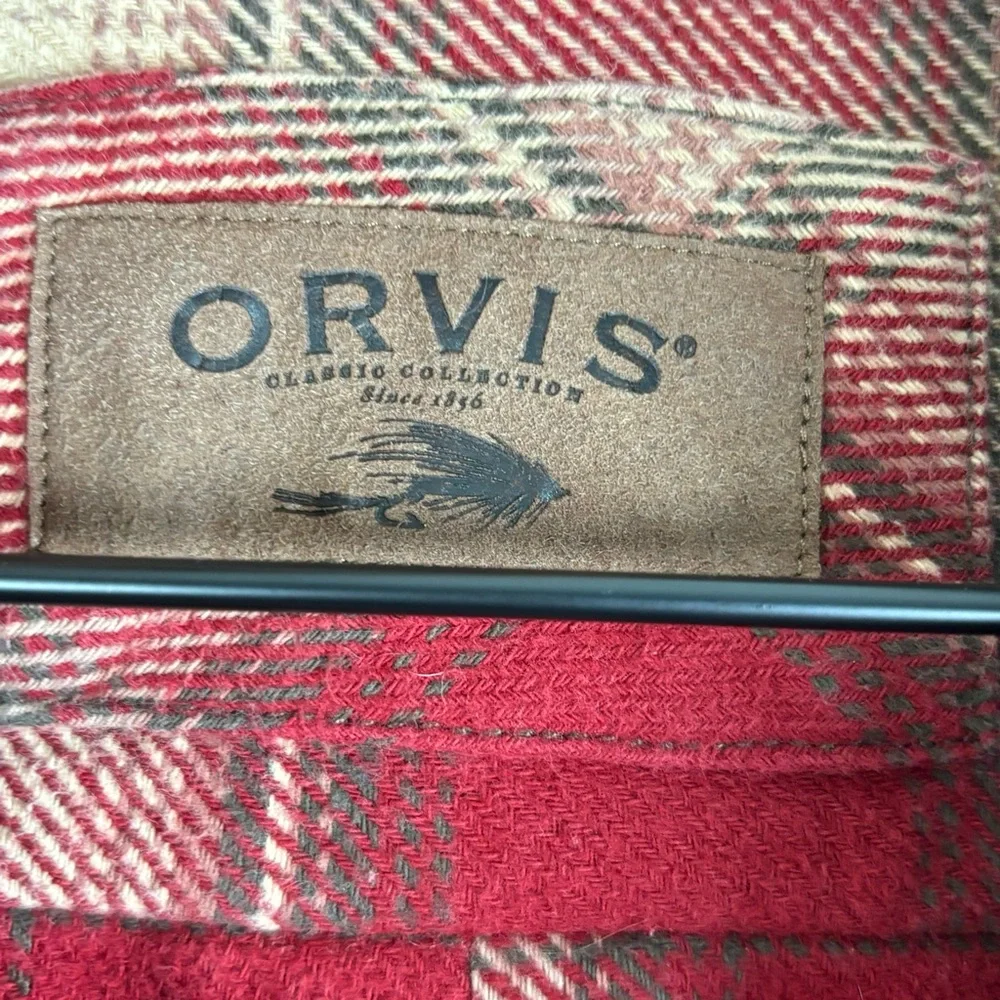 Orvis Shirt Men XXL Red Plaid Heavyweight‎ Flannel Shacket Chore Outdoors